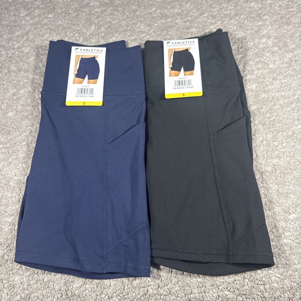 Bundle of 2 Fabletics Women's Bike Shorts - Navy Blue/Black - small lot of 2 NWT